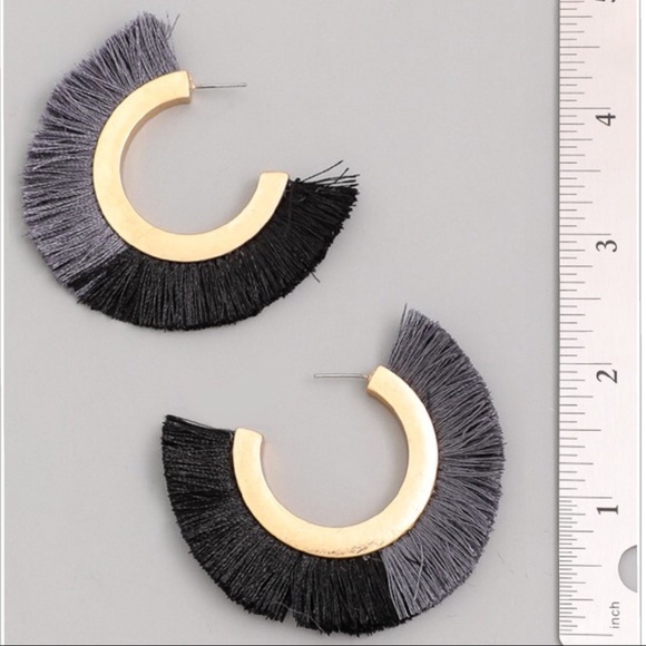 NEW! Black Charcoal Two Tone Tassel Hoop Earrings - Picture 10 of 10
